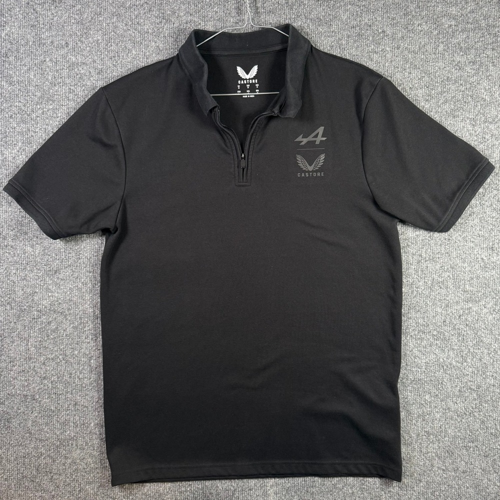 Castore Alpine F1 Team Polo Shirt Mens Medium Black Quarter Zip Short Sleeve